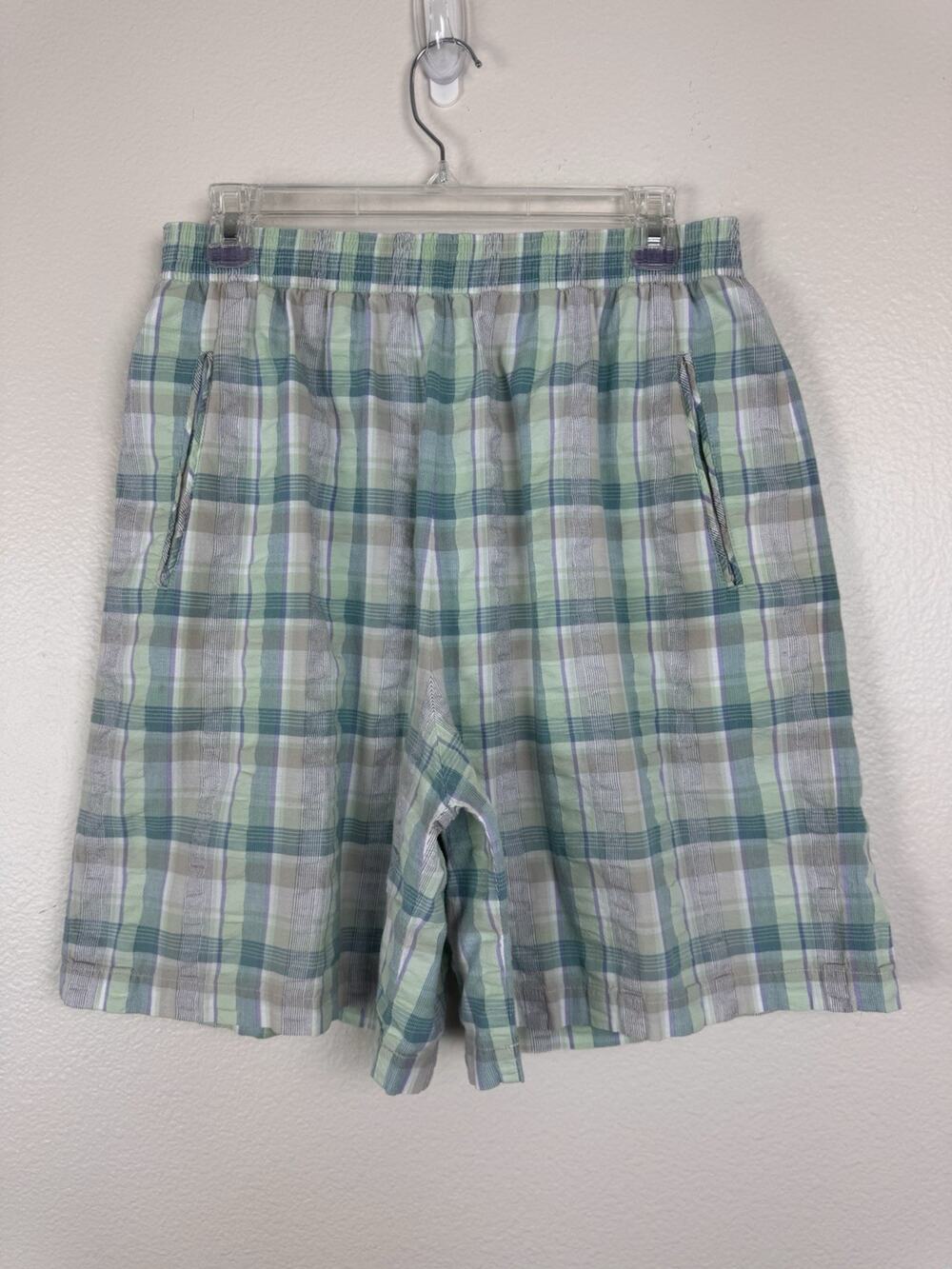 Vintage 80s Koret Francisca Plaid High Rise Cotton Bermuda Mom Shorts Green PL
